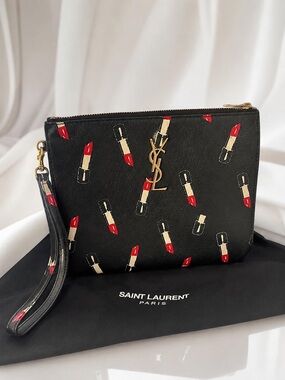 Saint Laurent Black and Red Lipstick Clutch wristlet vintage bag.